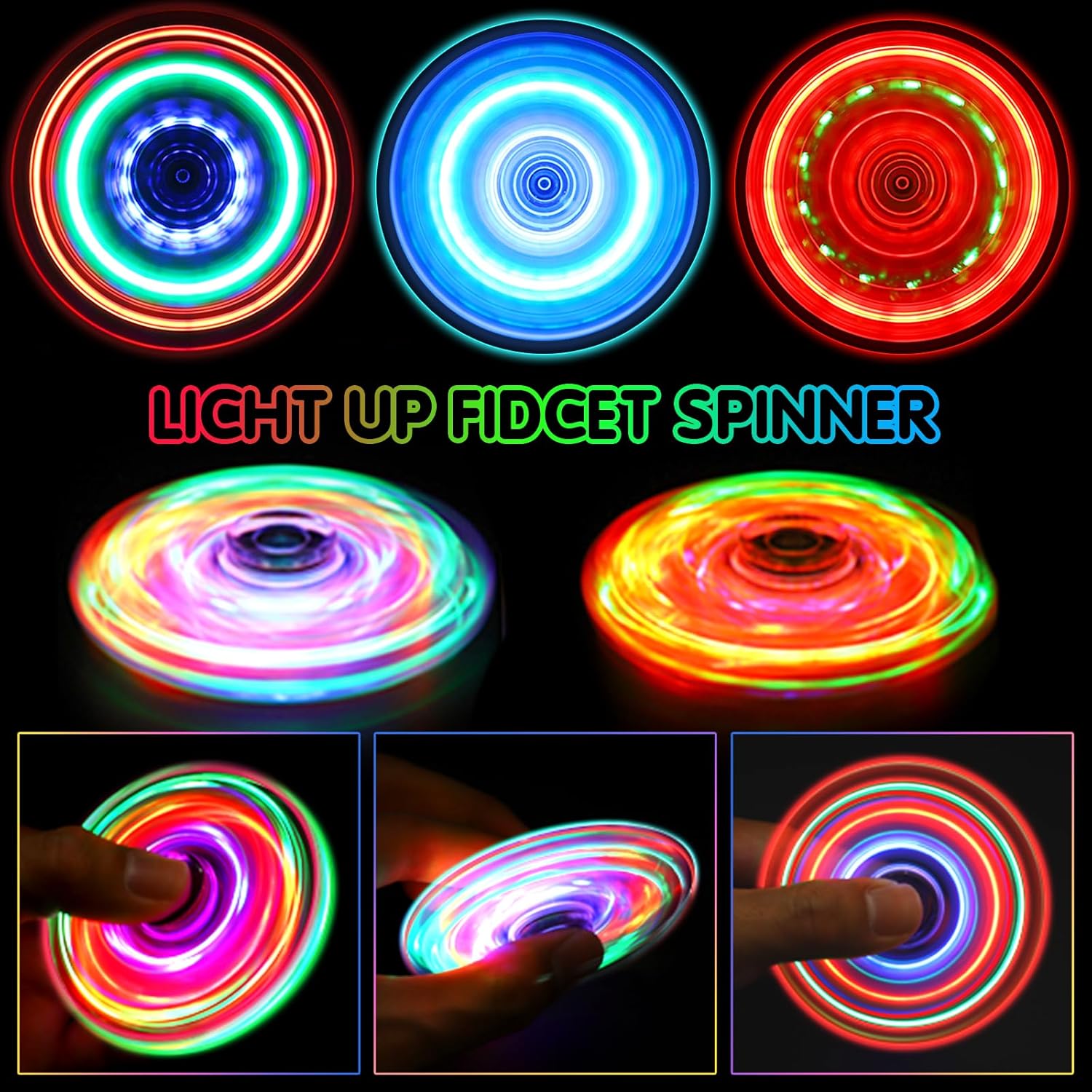2-Pack Light-Up Fidget Spinners for Kids & Adults | Glow-in-the-Dark Sensory Toys | LED Fidget Spinners