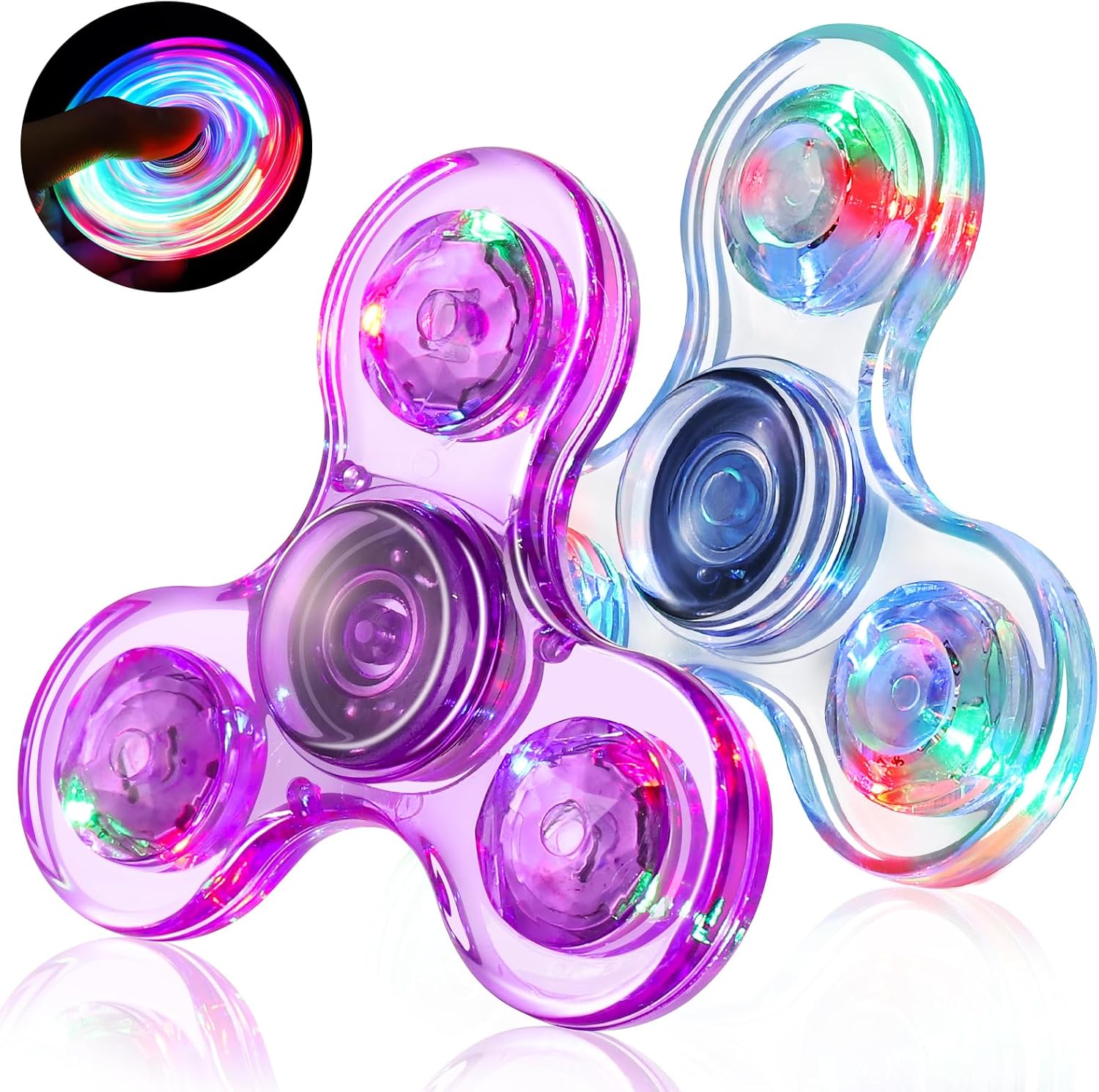 2-Pack Light-Up Fidget Spinners for Kids & Adults | Glow-in-the-Dark Sensory Toys | LED Fidget Spinners